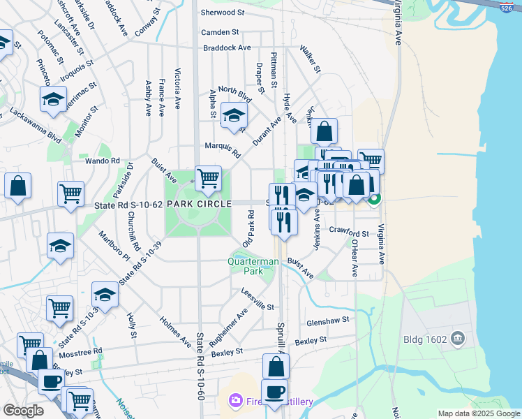 map of restaurants, bars, coffee shops, grocery stores, and more near 1125 East Montague Avenue in North Charleston