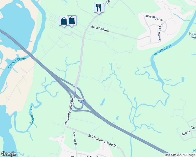 map of restaurants, bars, coffee shops, grocery stores, and more near 1 Forrest Drive in Charleston