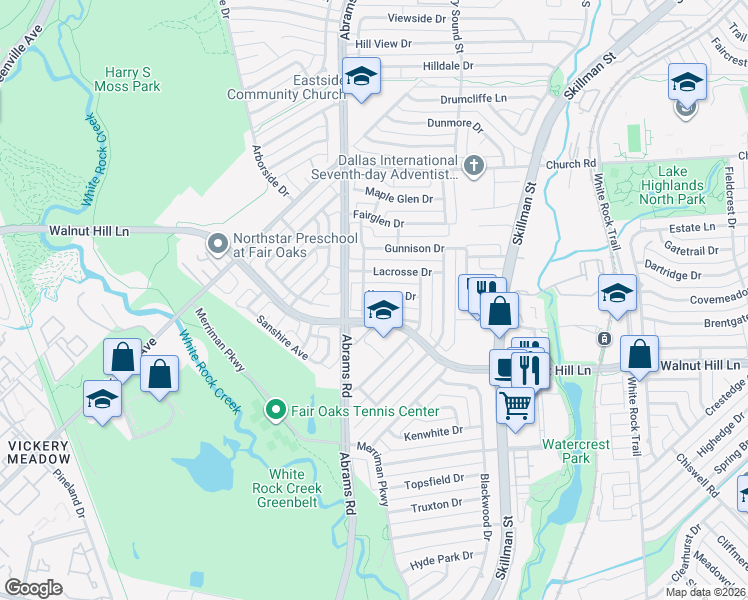 map of restaurants, bars, coffee shops, grocery stores, and more near 8808 Kenton Drive in Dallas