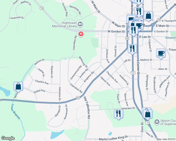 map of restaurants, bars, coffee shops, grocery stores, and more near 509 Avalon Road in Thomaston