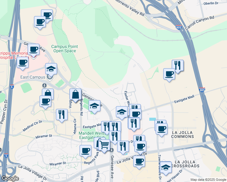 map of restaurants, bars, coffee shops, grocery stores, and more near 4351 Caminito Del Diamante in San Diego