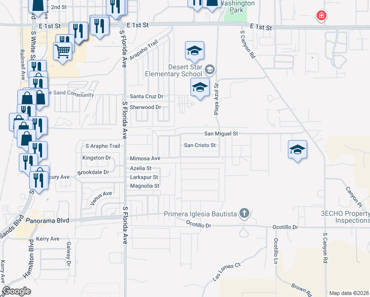map of restaurants, bars, coffee shops, grocery stores, and more near 1035 San Cristo Street in Alamogordo