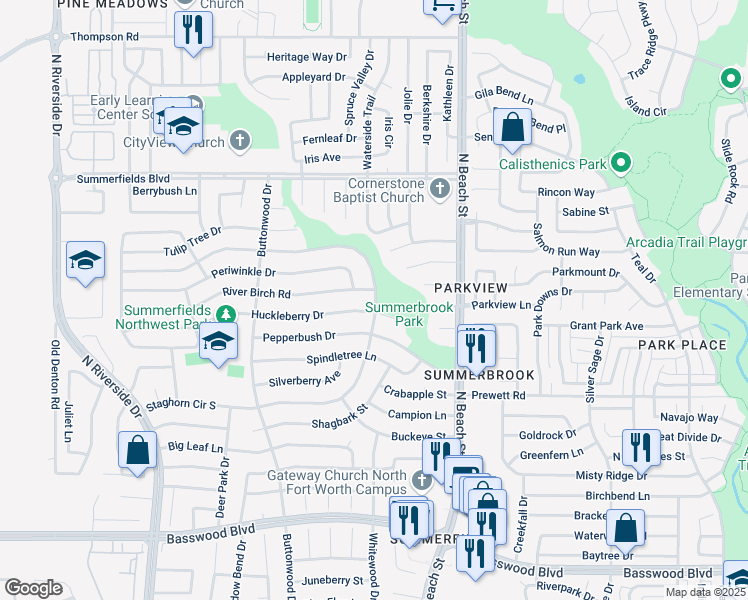 map of restaurants, bars, coffee shops, grocery stores, and more near 4290 Staghorn Circle North in Fort Worth