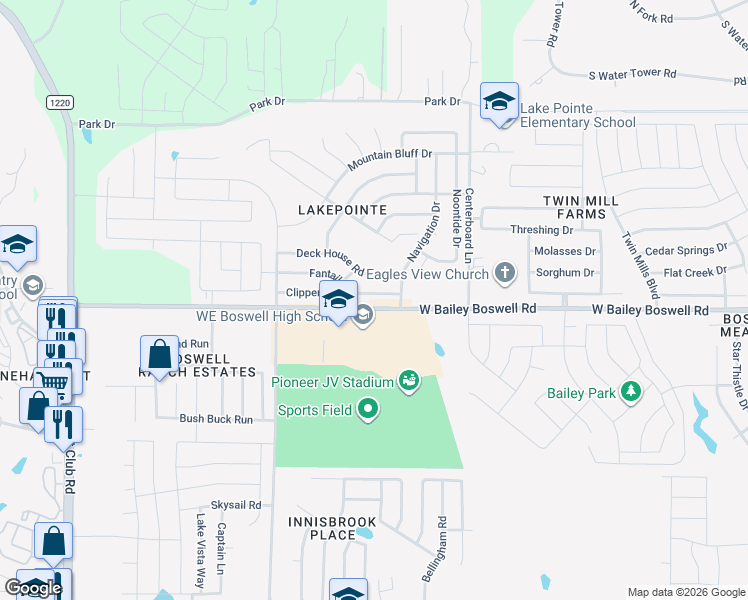 map of restaurants, bars, coffee shops, grocery stores, and more near 5825 Fantail Drive in Fort Worth