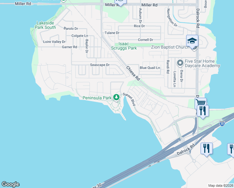 map of restaurants, bars, coffee shops, grocery stores, and more near 7616 Redondo Drive in Rowlett