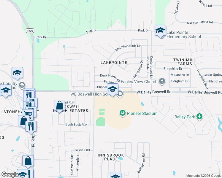 map of restaurants, bars, coffee shops, grocery stores, and more near 5929 Clipper Lane in Fort Worth