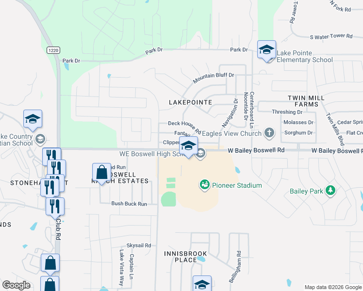 map of restaurants, bars, coffee shops, grocery stores, and more near 5929 Clipper Lane in Fort Worth