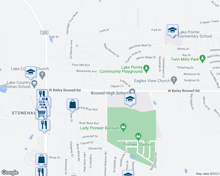 map of restaurants, bars, coffee shops, grocery stores, and more near 6021 Clipper Lane in Fort Worth