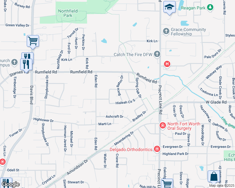 map of restaurants, bars, coffee shops, grocery stores, and more near 7312 Hialeah Circle North in Fort Worth