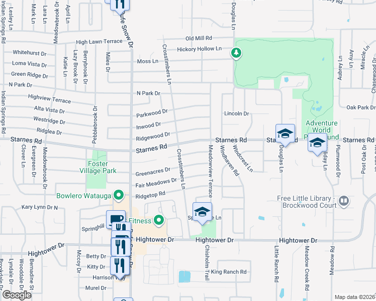 map of restaurants, bars, coffee shops, grocery stores, and more near 6809 Shadydale Drive in Fort Worth