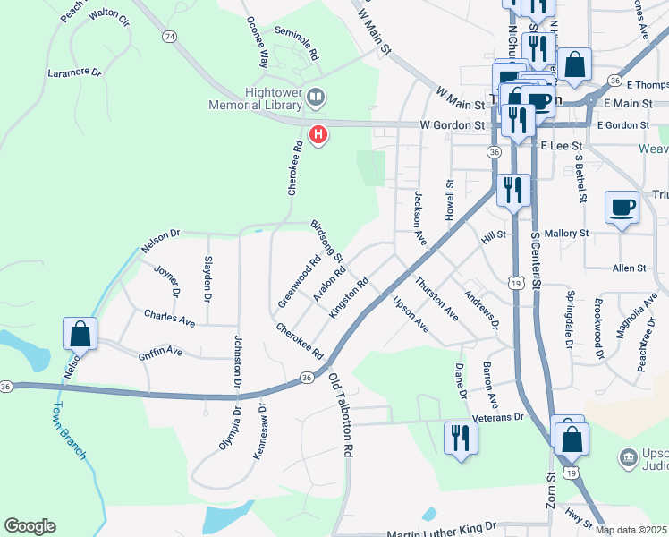 map of restaurants, bars, coffee shops, grocery stores, and more near 703 Avalon Road in Thomaston