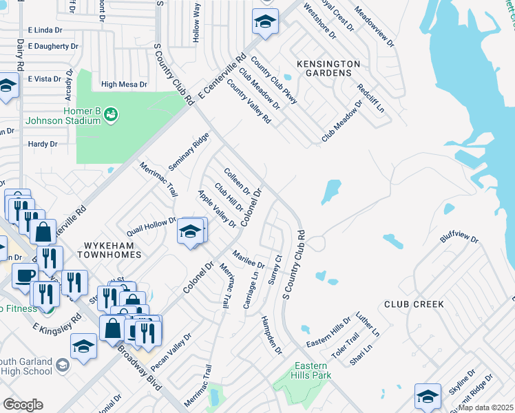 map of restaurants, bars, coffee shops, grocery stores, and more near 1522 Colonel Drive in Garland