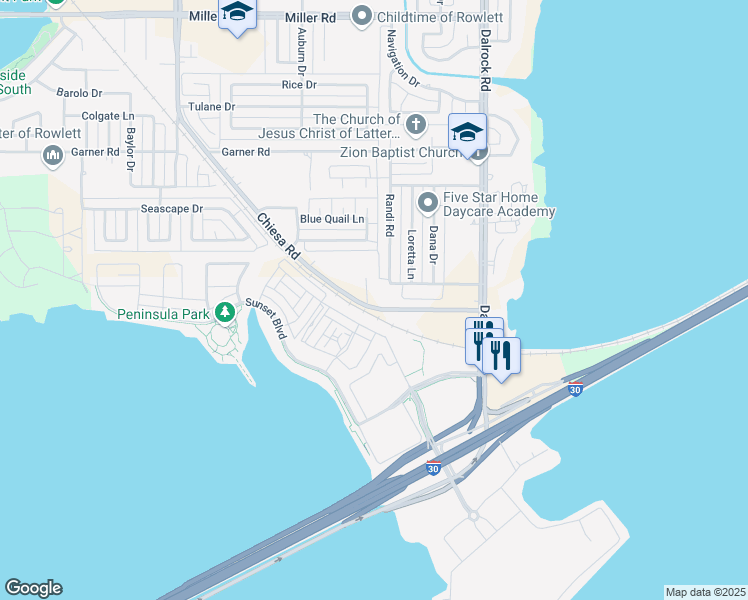 map of restaurants, bars, coffee shops, grocery stores, and more near 2009 Chiesa Road in Rowlett