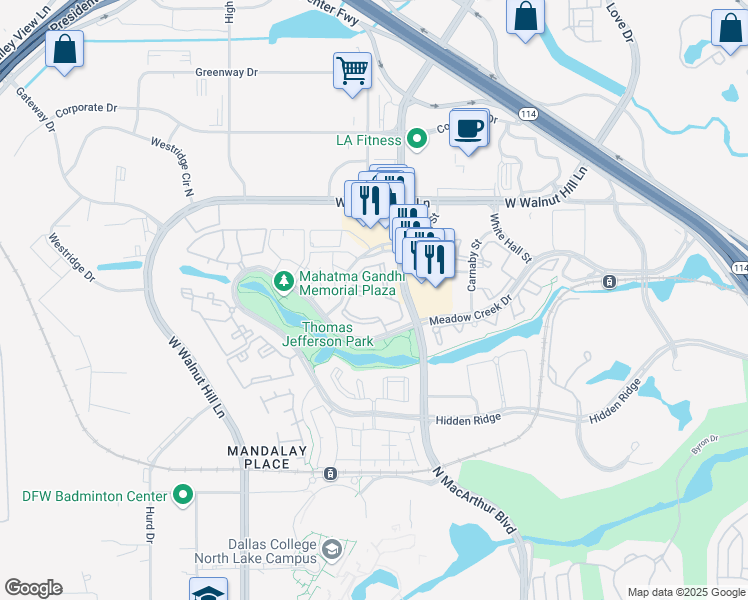 map of restaurants, bars, coffee shops, grocery stores, and more near 5319 North MacArthur Boulevard in Irving