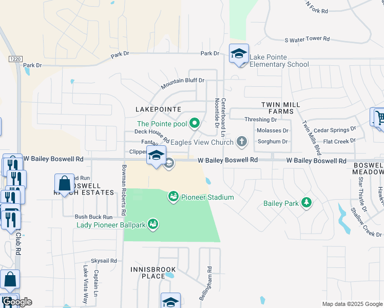 map of restaurants, bars, coffee shops, grocery stores, and more near 8704 Navigation Drive in Fort Worth