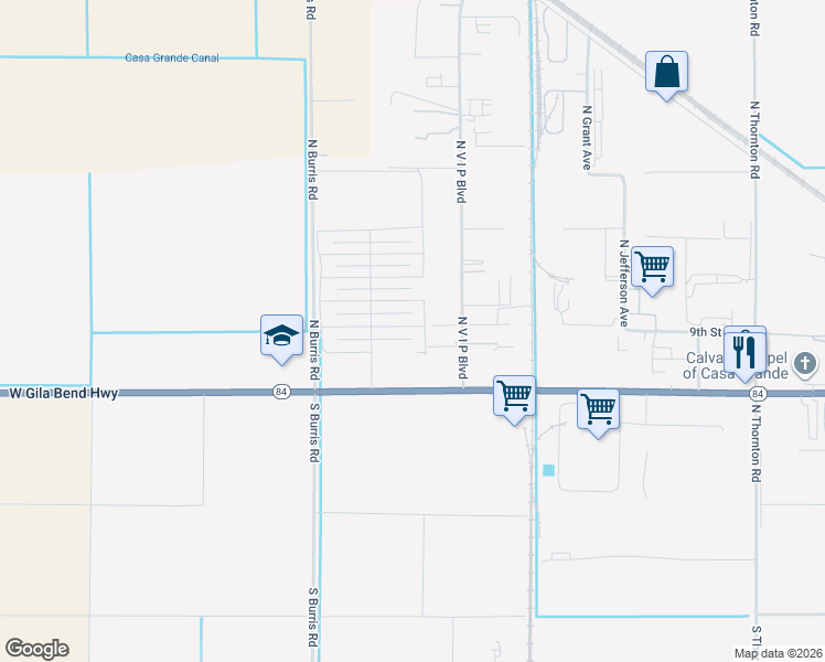 map of restaurants, bars, coffee shops, grocery stores, and more near 1302 West Rose Place in Casa Grande