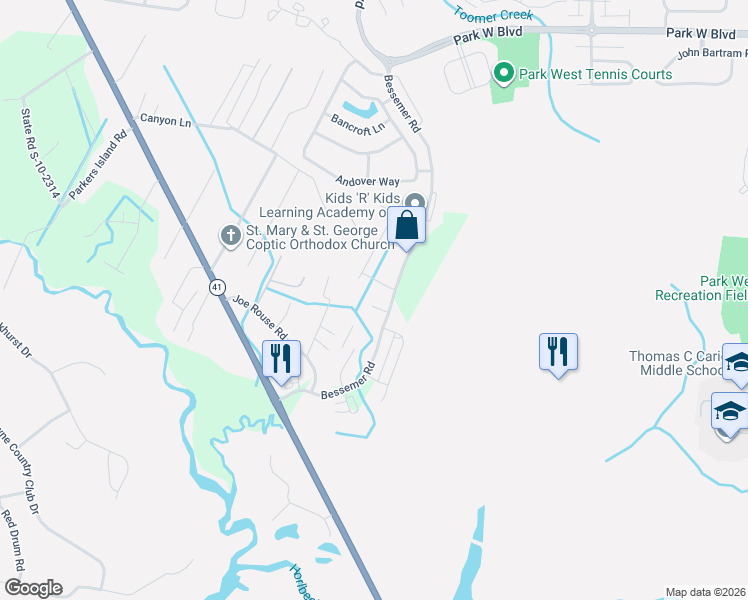 map of restaurants, bars, coffee shops, grocery stores, and more near 1471 Brightwood Drive in Mount Pleasant