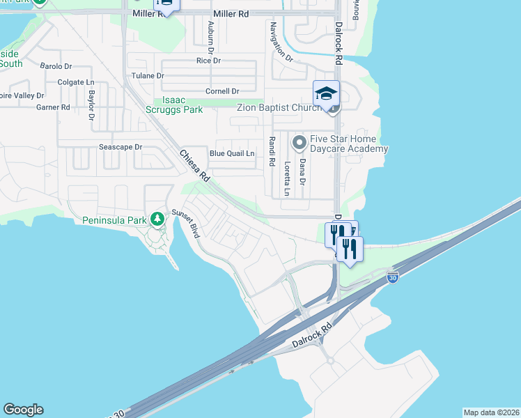 map of restaurants, bars, coffee shops, grocery stores, and more near 2009 Chiesa Road in Rowlett
