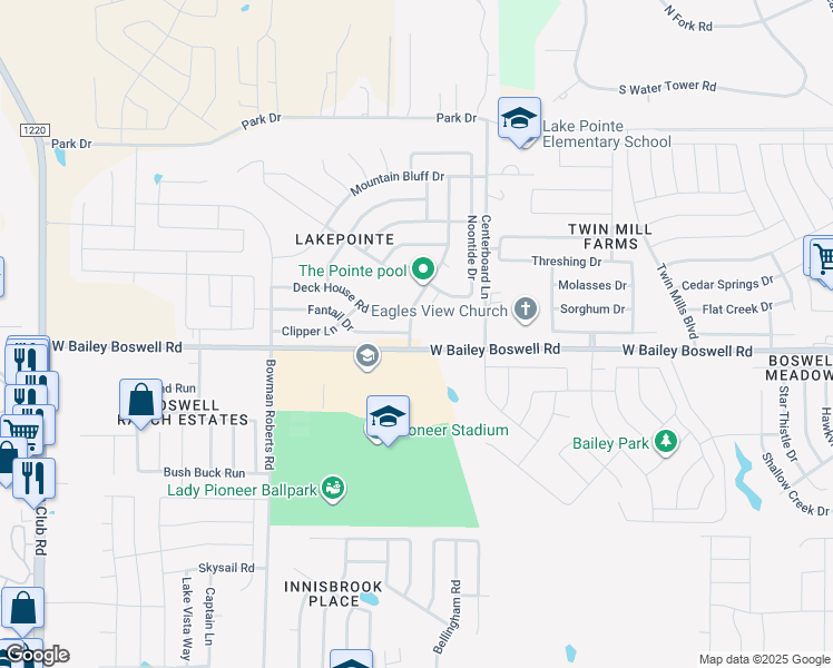 map of restaurants, bars, coffee shops, grocery stores, and more near 8704 Navigation Drive in Fort Worth