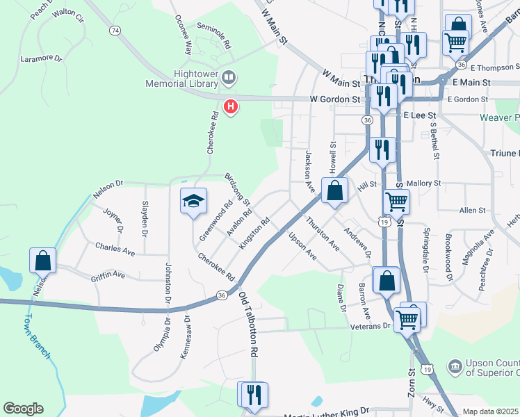 map of restaurants, bars, coffee shops, grocery stores, and more near 509 Avalon Road in Thomaston