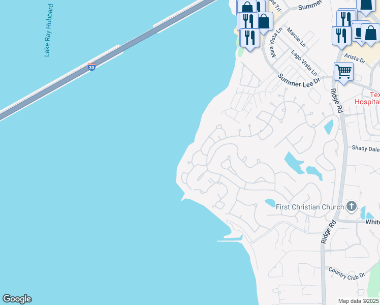 map of restaurants, bars, coffee shops, grocery stores, and more near 5716 Southern Cross Drive in Rockwall