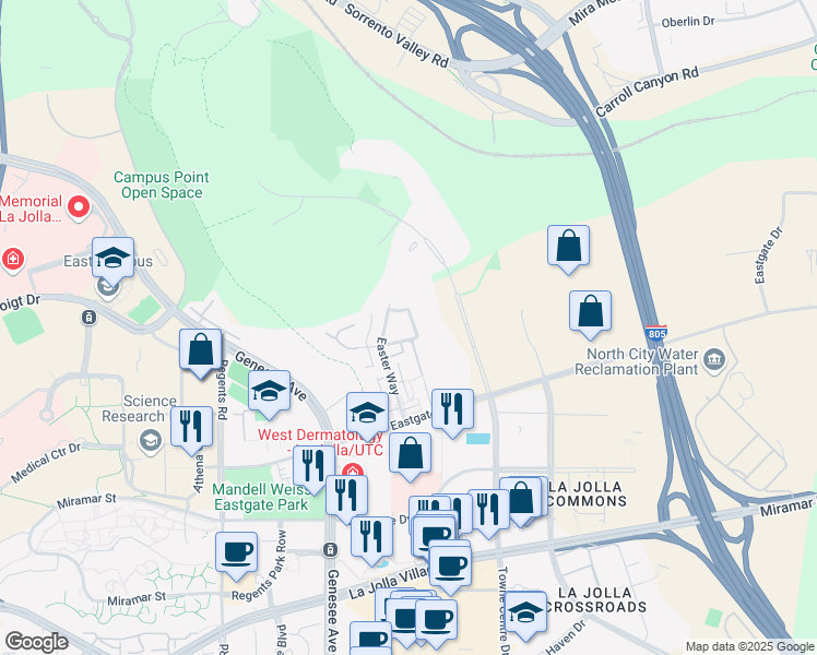 map of restaurants, bars, coffee shops, grocery stores, and more near 9654 Caminito Del Vida in San Diego