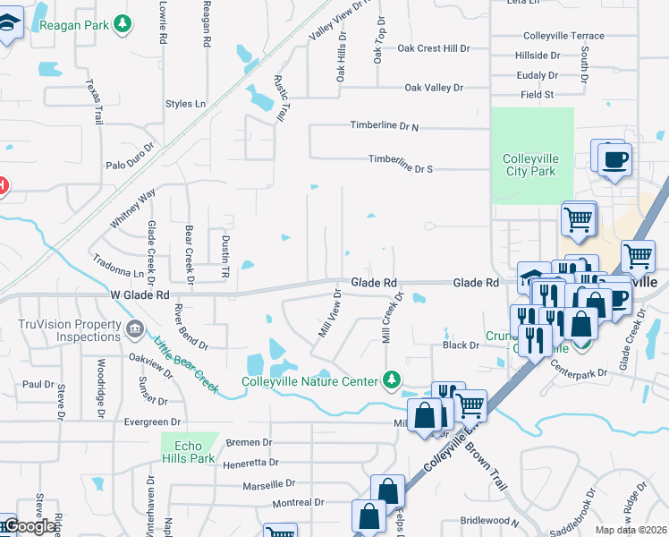 map of restaurants, bars, coffee shops, grocery stores, and more near 4901 Rockrimmon Court in Colleyville