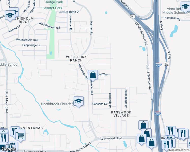 map of restaurants, bars, coffee shops, grocery stores, and more near 2324 Senepol Way in Fort Worth