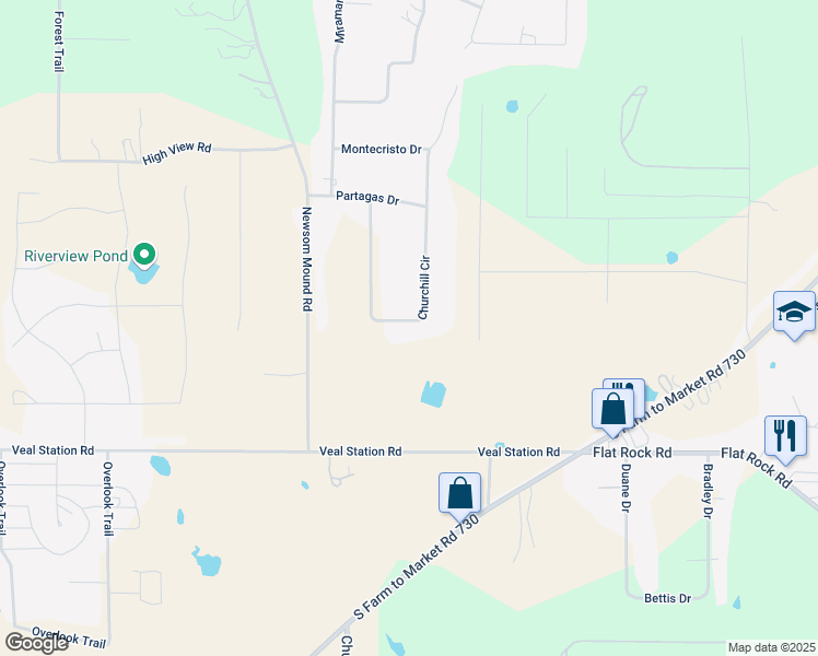 map of restaurants, bars, coffee shops, grocery stores, and more near 136 Churchill Circle in Weatherford