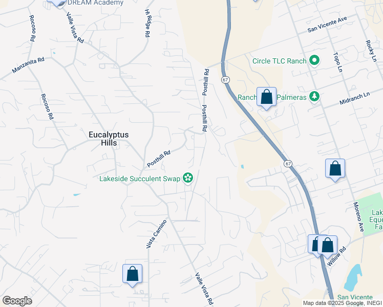 map of restaurants, bars, coffee shops, grocery stores, and more near 11319 Posthill Road in Lakeside
