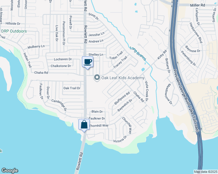 map of restaurants, bars, coffee shops, grocery stores, and more near 4010 Cavalier Drive in Rowlett
