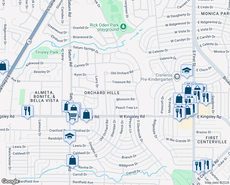 map of restaurants, bars, coffee shops, grocery stores, and more near 900 Parkmont Drive in Garland