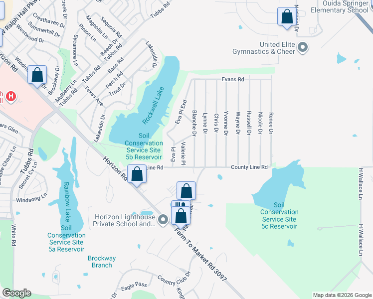 map of restaurants, bars, coffee shops, grocery stores, and more near 187 Valerie Pl in Rockwall