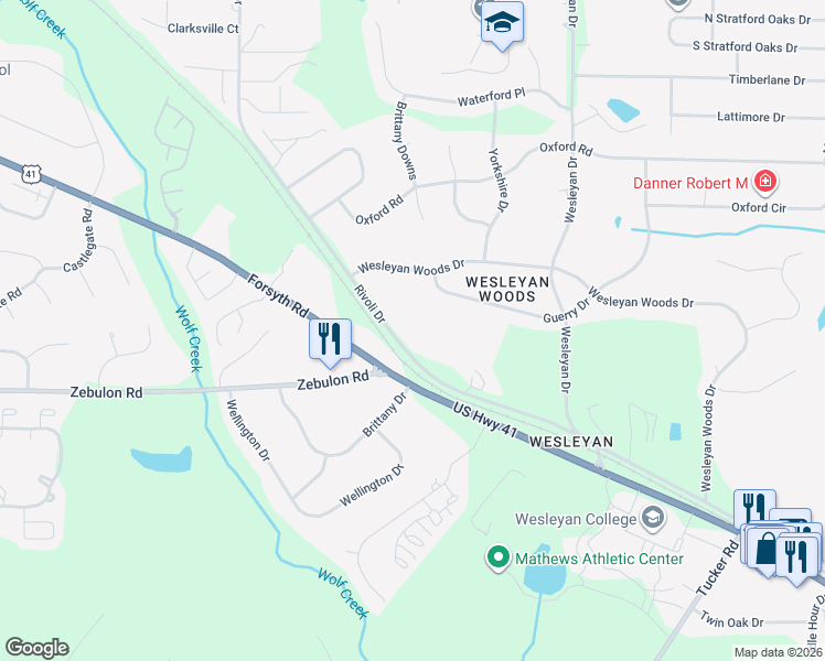 map of restaurants, bars, coffee shops, grocery stores, and more near 4927 Rivoli Dr in Macon