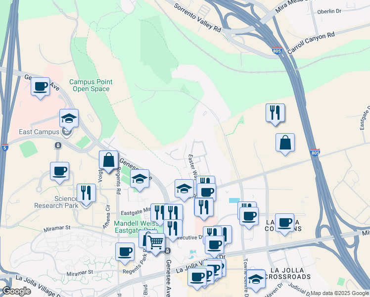 map of restaurants, bars, coffee shops, grocery stores, and more near 4305 Caminito Del Diamante in San Diego