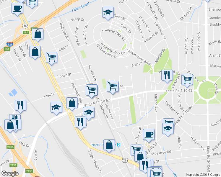 map of restaurants, bars, coffee shops, grocery stores, and more near 4851 Luella Avenue in North Charleston