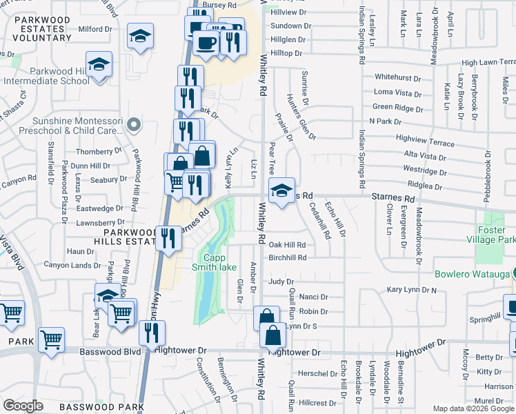 map of restaurants, bars, coffee shops, grocery stores, and more near 7624 Spring Dr in Watauga