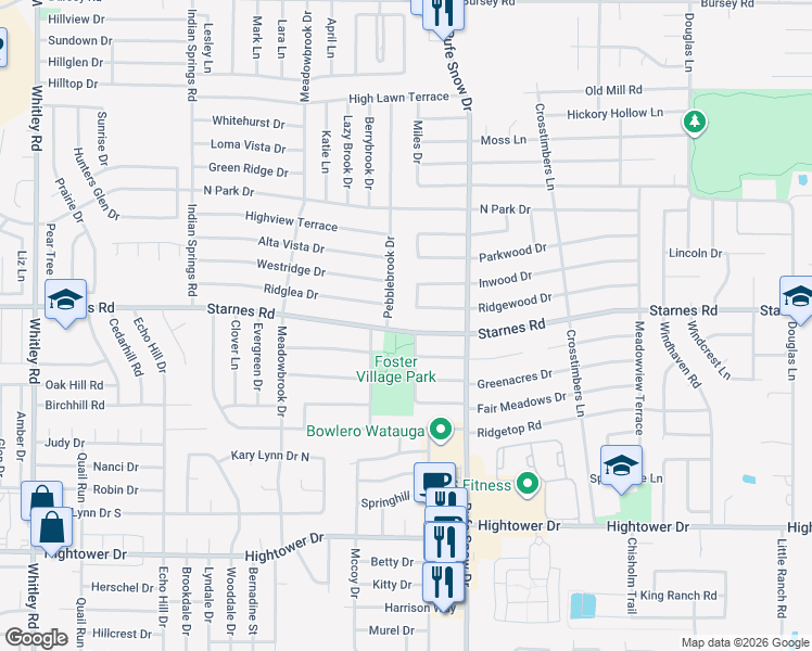 map of restaurants, bars, coffee shops, grocery stores, and more near 6613 Starnes Road in Watauga