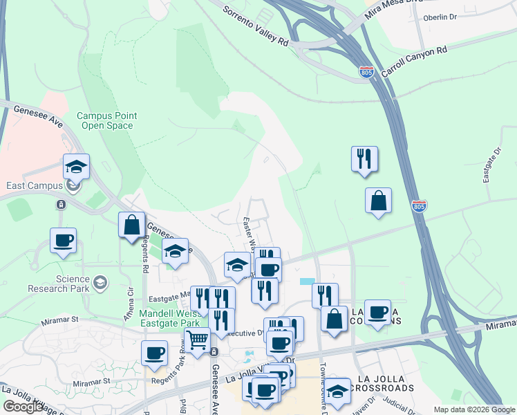 map of restaurants, bars, coffee shops, grocery stores, and more near 9662 Caminito Del Vida in San Diego