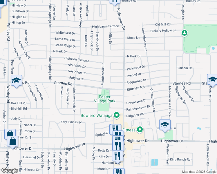 map of restaurants, bars, coffee shops, grocery stores, and more near 6613 Starnes Road in Watauga