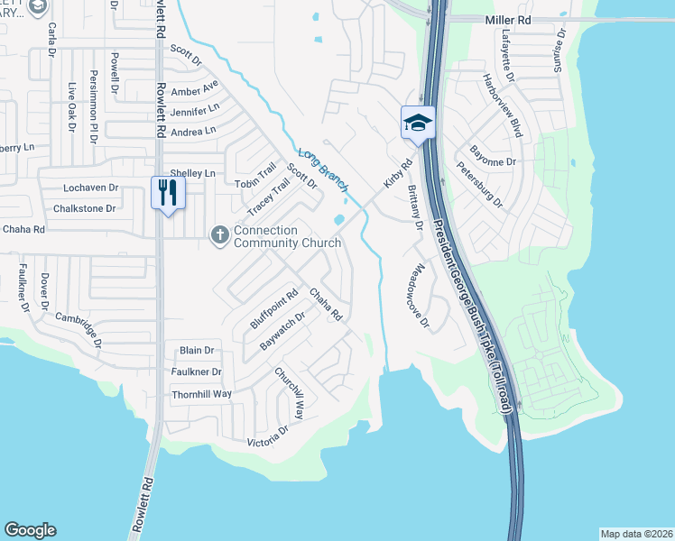 map of restaurants, bars, coffee shops, grocery stores, and more near 4306 Pecan Grove Lane in Rowlett