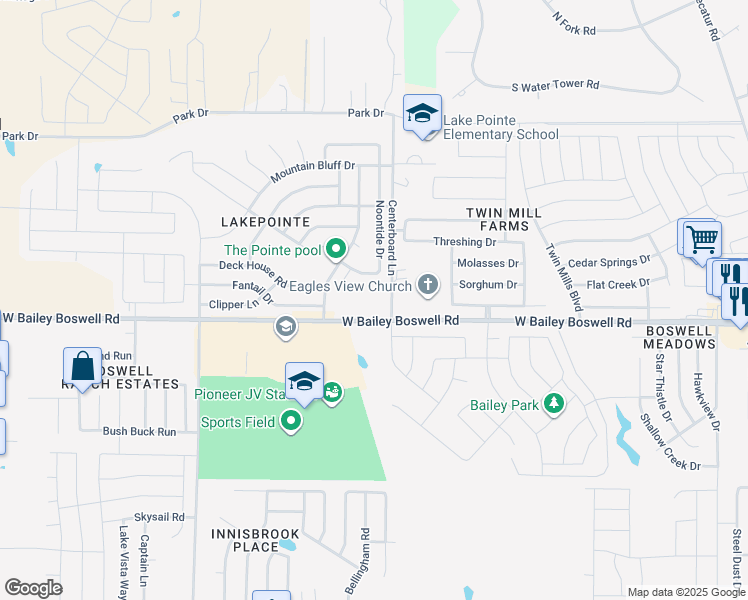 map of restaurants, bars, coffee shops, grocery stores, and more near 5460 West Bailey Boswell Road in Fort Worth