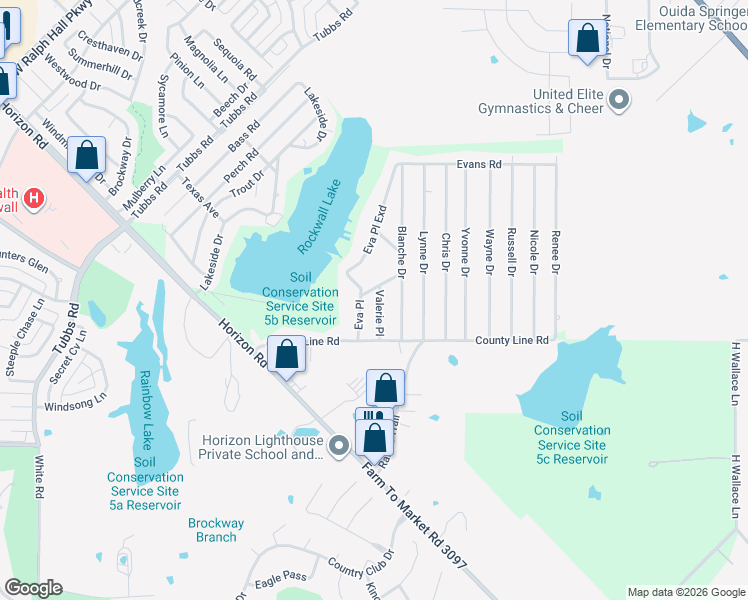map of restaurants, bars, coffee shops, grocery stores, and more near 187 Valerie Place in Rockwall
