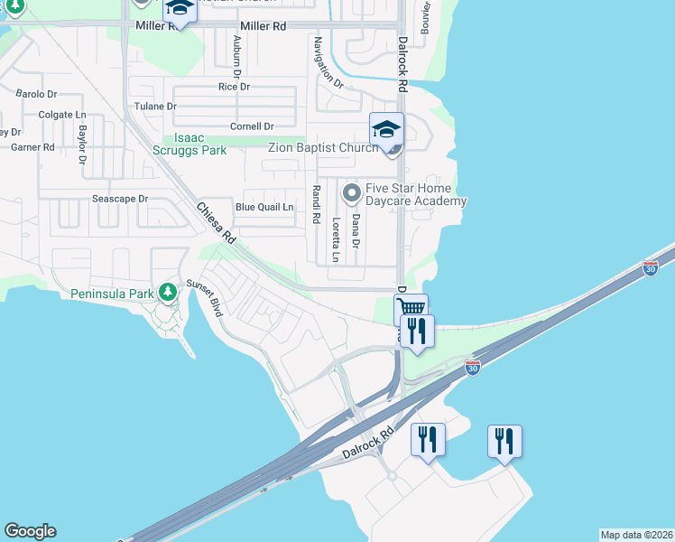 map of restaurants, bars, coffee shops, grocery stores, and more near 8118 Paul Place in Rowlett