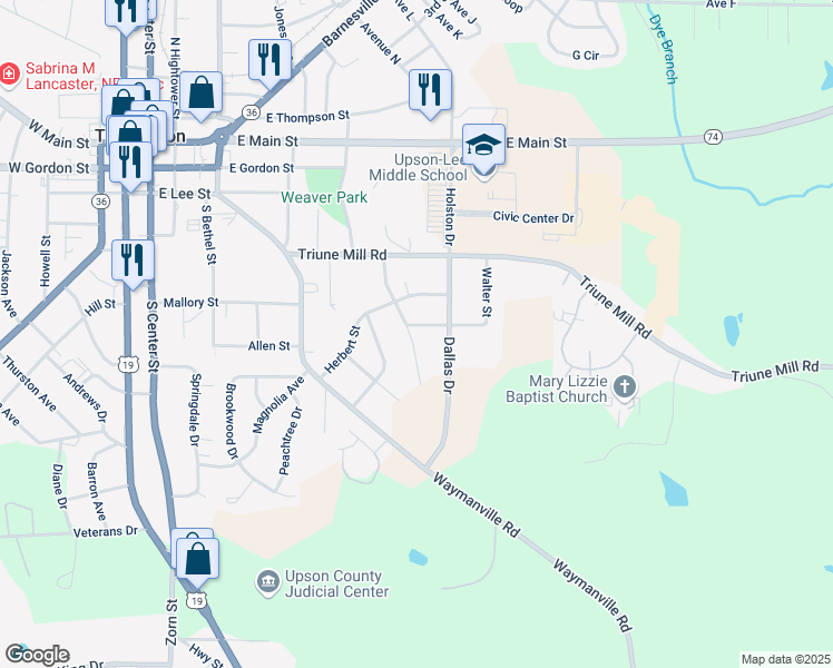 map of restaurants, bars, coffee shops, grocery stores, and more near 302 Garden Terrace in Thomaston