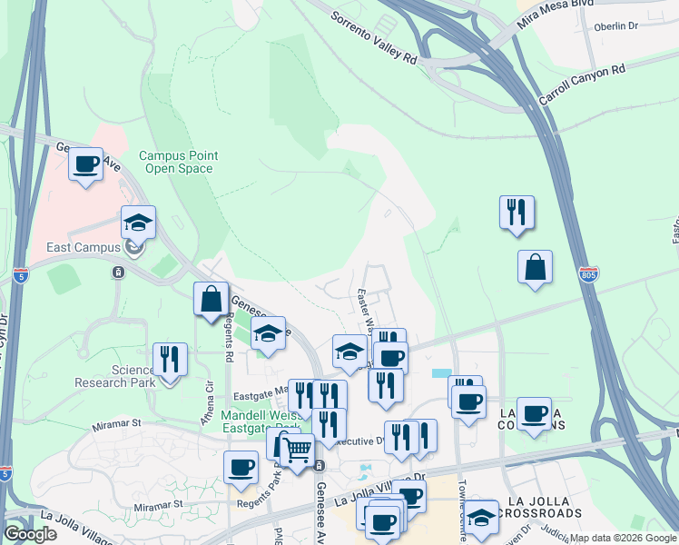 map of restaurants, bars, coffee shops, grocery stores, and more near 4305 Caminito Del Diamante in San Diego