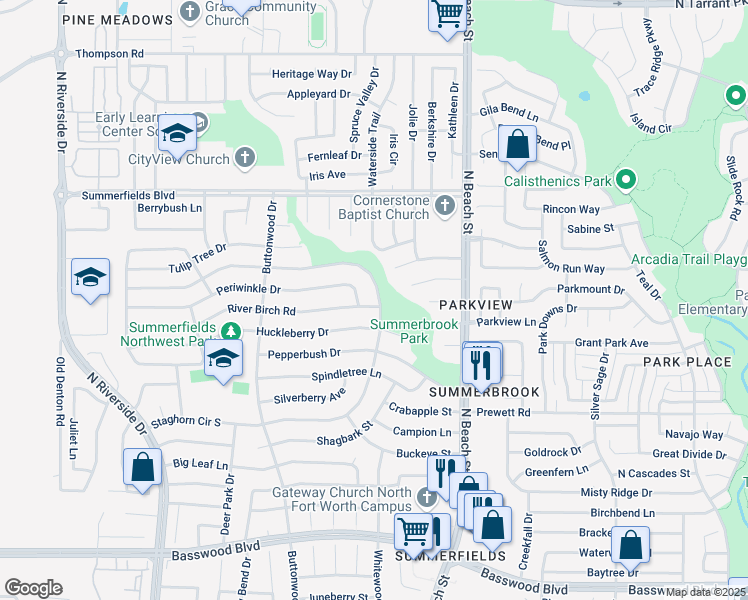 map of restaurants, bars, coffee shops, grocery stores, and more near 4290 Staghorn Circle North in Fort Worth