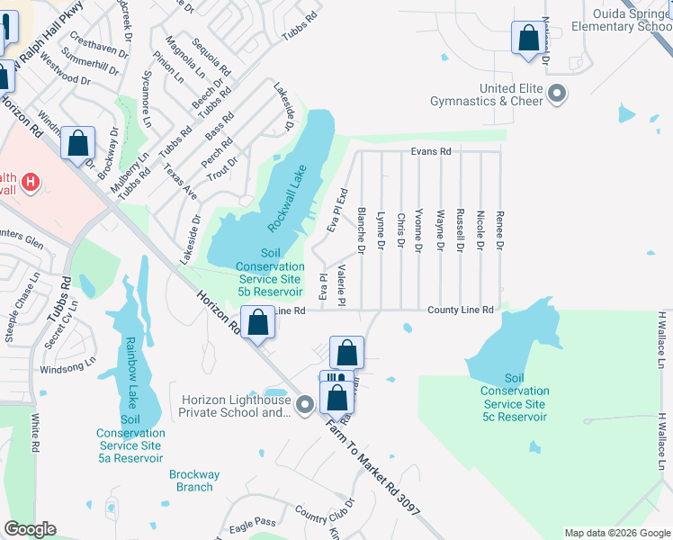 map of restaurants, bars, coffee shops, grocery stores, and more near 187 Valerie Place in Rockwall