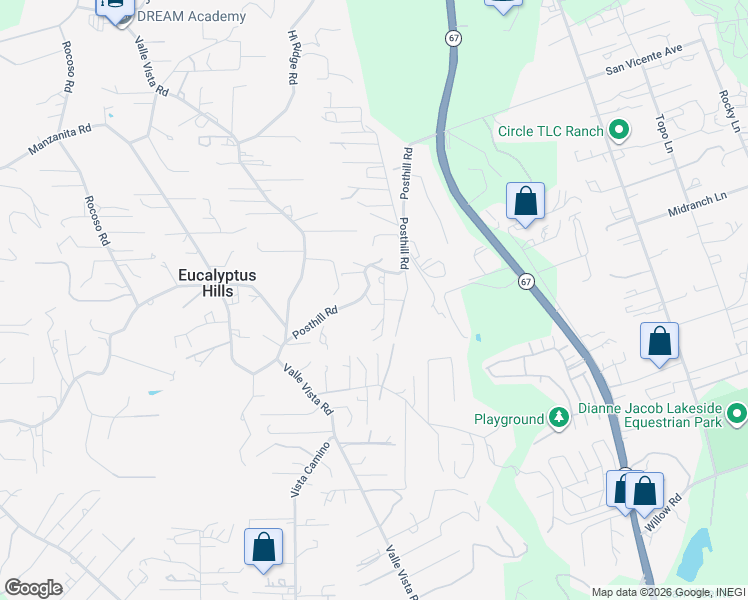 map of restaurants, bars, coffee shops, grocery stores, and more near 11319 Posthill Road in Lakeside
