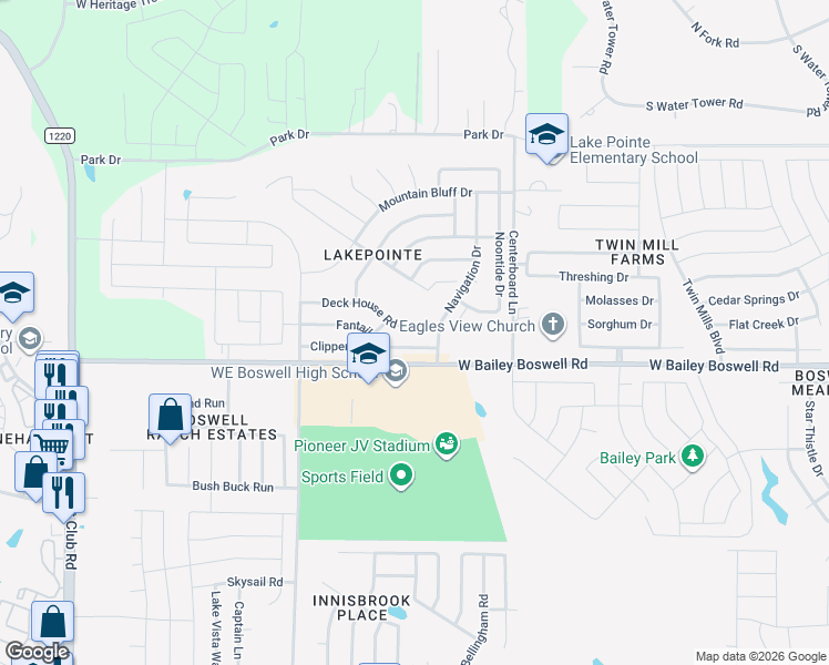 map of restaurants, bars, coffee shops, grocery stores, and more near 5825 Fantail Drive in Fort Worth
